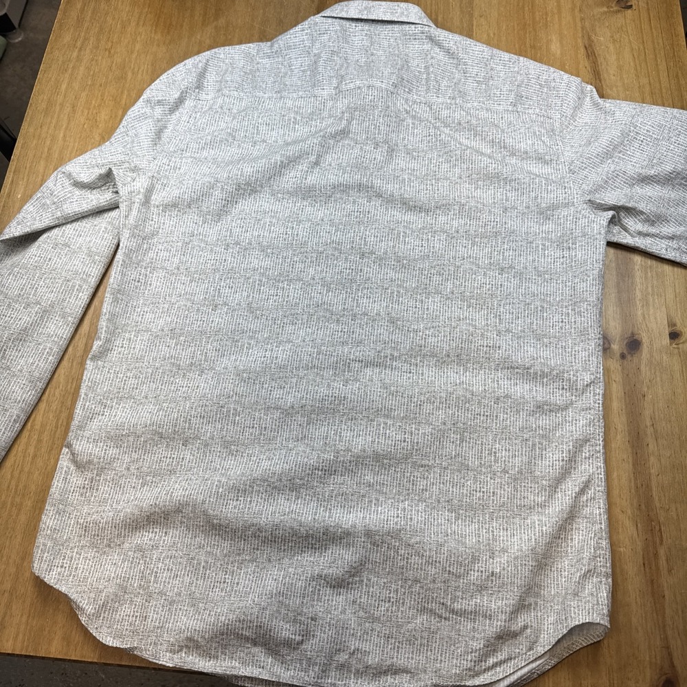 Bugatchi Uomo Shaped Fit Long Sleeve Button Down Shirt Mens M Gray Stripe Print - Picture 9 of 9